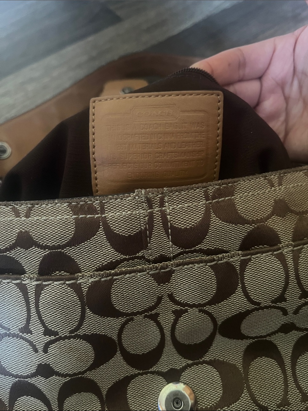 Coach Tan and Brown Signature Canvas Shoulder Bag with Buckle - Picture 7 of 11